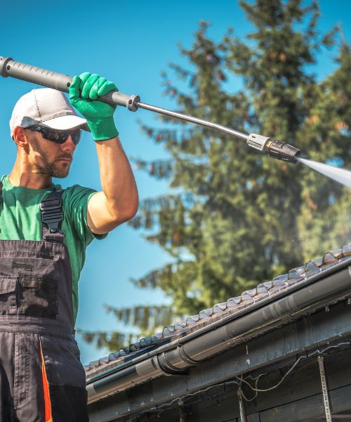 power washing a roof