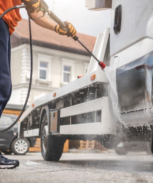 power washing a truck