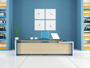 Medium blue office front desk