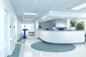 painted hopital entryway a hospital reception area painted in calming blue and white