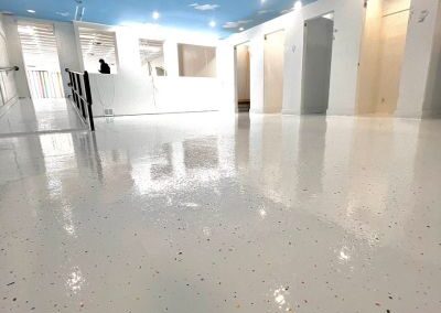 a shiny epoxy floor