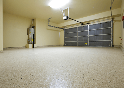 a tan epoxy floor and with flakes