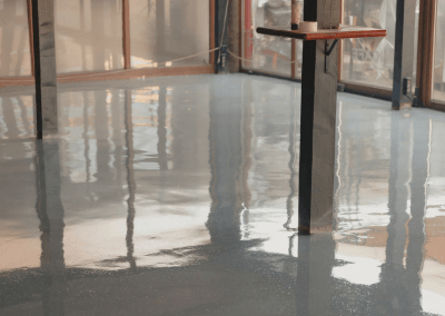 a shoney epoxy floor waiting to cure