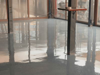 a shoney epoxy floor waiting to cure