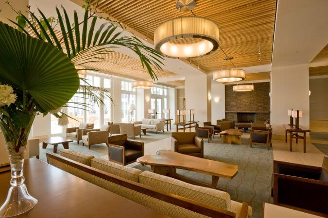 a hotel lobby painted with low voc paint